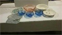 Depression glass bowls and misc. dinnerware pieces