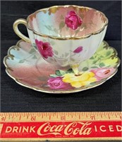 PRETTY NIPPON HAND PAINTED PORCELAIN CUP & SAUCER