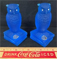 TWO SWEET WESTMORLAND GLASS BLUE OWL FIGURINES