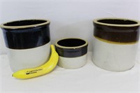 Three Antique Stoneware Crocks