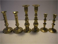 6 Brass Candlestick Holders, Tallest 9 inches