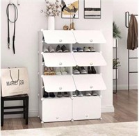 16 Tiers Shoe Rack  8 Cubes  White Opaque