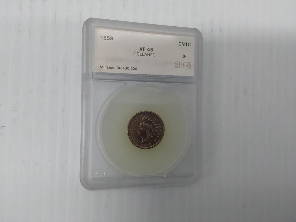 1859 Indian head penny graded