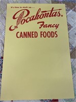 Vintage Pocahontas fancy canned foods store sign