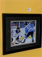 CROSBY ACTION SHOT ON GOAL FRAMED PICTURE