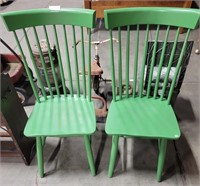 2 MATCHING GREEN-PAINTED WOOD DINING CHAIRS