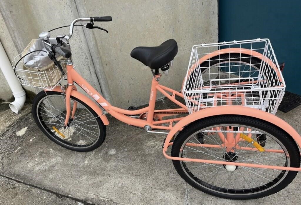 Adult Tricycle Coral Color , Hand Brakes , Bell ,
