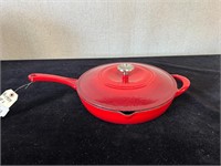 Red Coated Cast Iron Skillet with Lid