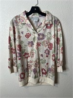 Vintage Femme Floral Collared Banded Hem Shirt