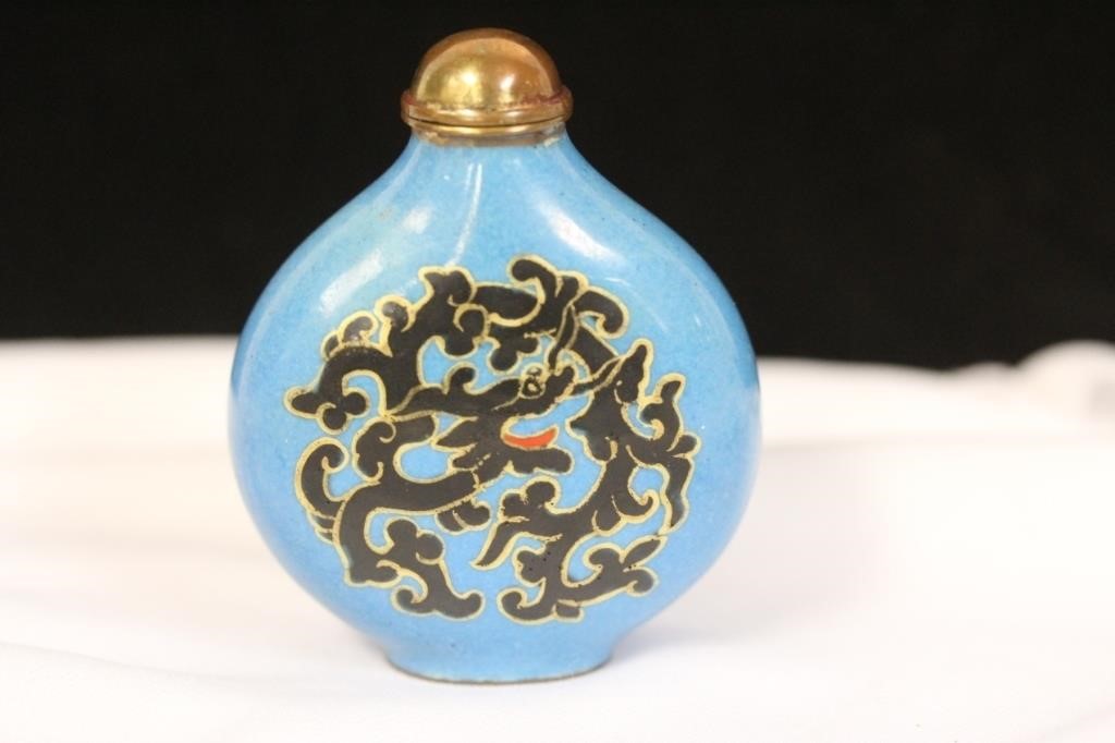 A Chinese Cloisonne and Dragon Snuff Bottle