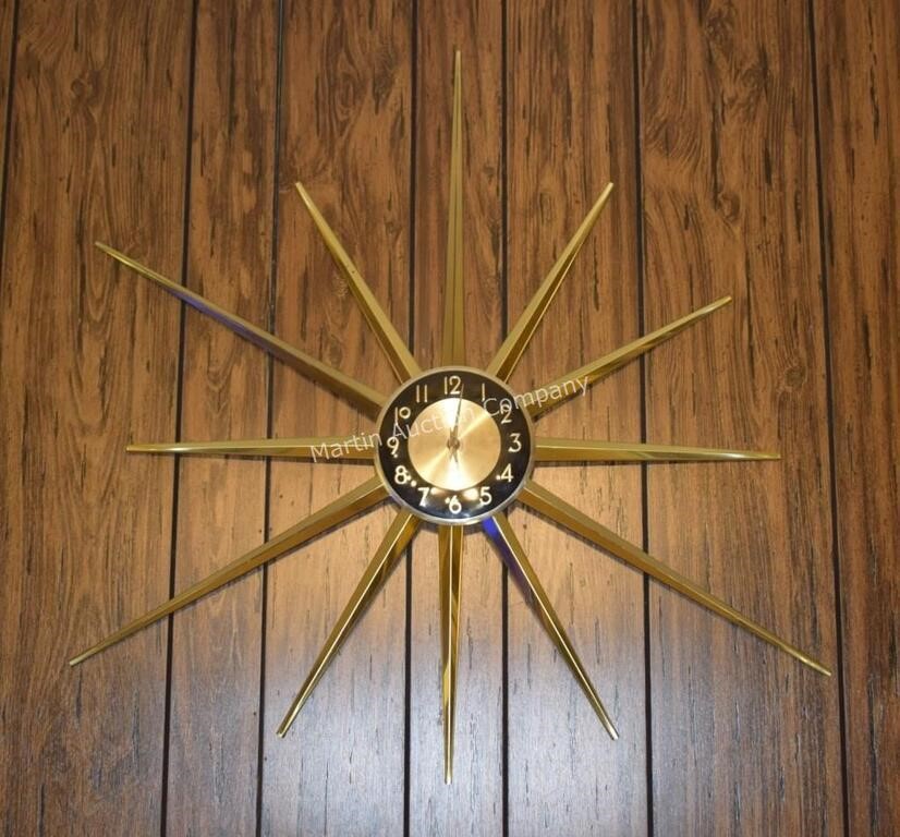 (L) Mid Century Ingraham Sunburst Wall Clock
