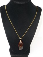 14K CHAIN & AMBER PENDENT NECKLACE-24"
