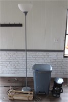 Floor lamp, waste basket, coffee maker, misc.