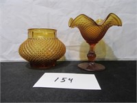 Amber Bowl & Unique Glassware (2)