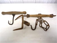 lot of 3 primitive tools manure hook & others