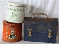 Antique Metal Lunchbox & Tobacco & Candy Tins