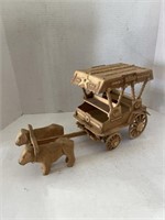 Hand Carved Wooden Oxen Pulling Wagon