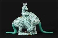 Herend Porcelain Pair of Kangaroos Green Fishnet