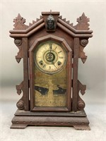 Antique E. Ingraham Clock with Statue of Library