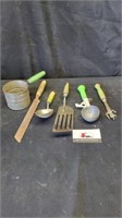 Vintage green handle kitchen utensils