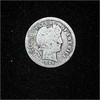 1898 NICELY CIRUCLATED SILVER BARBER 10C DIME COIN