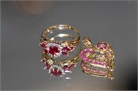 2pc 10kt yellow gold ruby & small diamond Ring