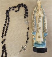 Vintage Virgin Mary Statue w/ Rosary USA