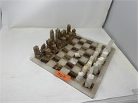 Marble chess set and misc gaming items.
