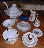 English ironstone tureen with lid and ladle, toget