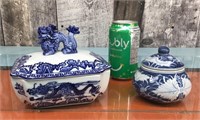 Blue & white lidded bowls