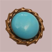 ANTIQUE GOLD ROUND TURQUOISE COLOR STONE BROOCH
