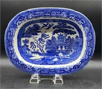 VTG Flow Blue Willow Ware Oval Vegetable Bowl