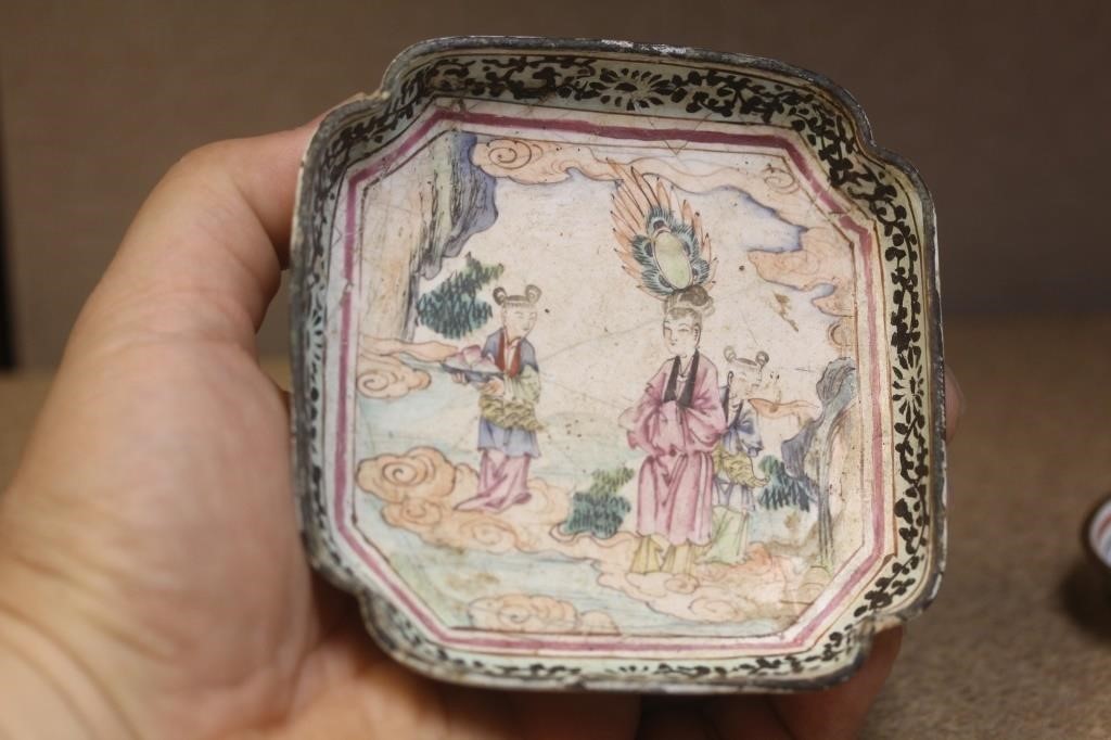 Antique Chinese Enamel Square Dish