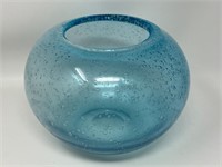 Blue Art Glass Bubble Glass Vase Bowl