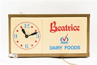 BEATRICE DAIRY FOODS LIGHTED WALL CLOCK