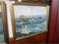 Pacific Seashore Painting On Board Signed Arthur