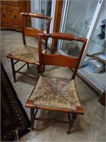 2X$ 19Th Century Pillow Back Rush Seated Chairs