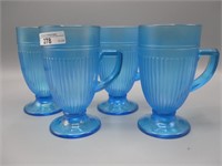 4 celeste blue Adams Rib handled goblets