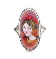 Arts & crafts enamel and silver ring