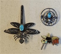 Sterling Silver Native American Brooches Pins