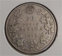 1918 Canada Sterling 50 Cent Coin F15 King George
