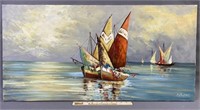 Signed Nautical Oil Painting