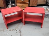 2 RED WOOD SIDE TABLES 19.75" X 13.75" X 18"