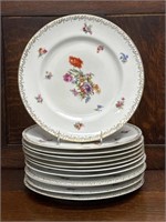 Twelve Epiag Czech Floral Porcelain Dinner Plates