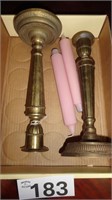 (2) Vintage Brass Candle Stick Holders w/Candles