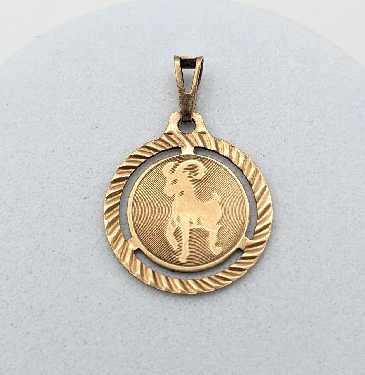 10K Gold Aries Ram Pendant With Maker Initials SJC