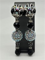 1950's FINE Black Glass & AB Dangle Earrings