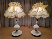 Hobnail Milk Glass Lamp Set