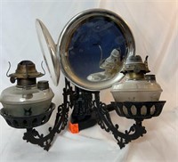 Cast Iron Swinging Wall Sconce W/ Oil Lamps