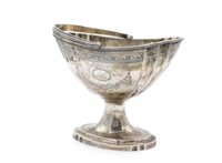18th C. Irish silver swing handled sugar basket